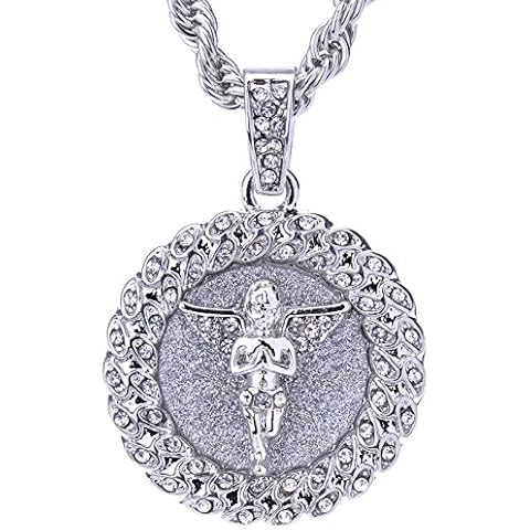 metaltree98 Iced Out Gold/Silver Toned Angel Medallion Pendant 20 inch Rope Chain Necklace HC 121 Cover