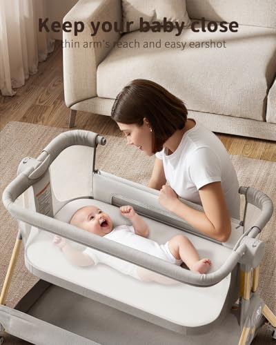 Image of ANGELBLISS Baby Bassinet, 3-in-1 Bedside Sleeper, One-Click Foldable Crib