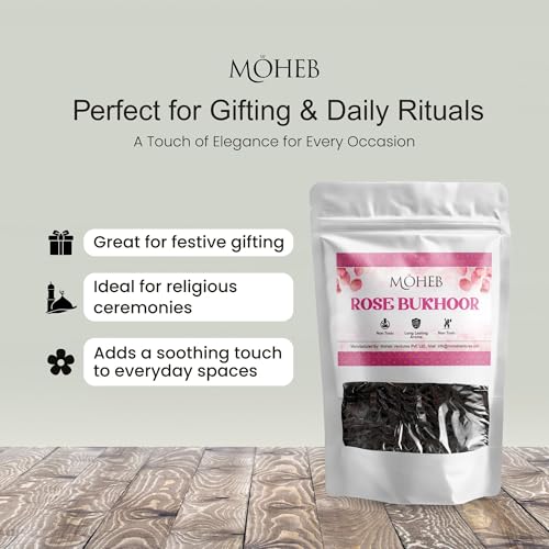 Image of Moheb Bukhur 25 Gram Arabic Fragrance Pouch | Long Lasting & Non-Toxic Bakhoor for Home, Office, Temple, Mosque | Use with Charcoal (Rose)