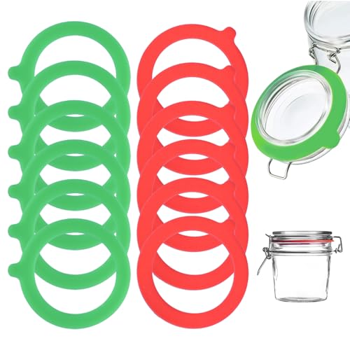12 Piezas Anillos de Goma para Conservas, Juntas de Silicona de Repuesto, 95 X 73 mm, Juntas de Goma Para Tarros de Vidrio, Anillos de Sellado Para Botellas, Adapta a Tarros de Albañil (Verde y Rojo)