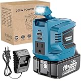 Real 200W Power Inverter for Makita 18V, Battery Inverter DC 18V to AC 110V-120V, Portable Power Station Power Adapter with a 5AH Battery & Charging Station, with 2 USB-A & 1 Type-C & 1 AC Ports