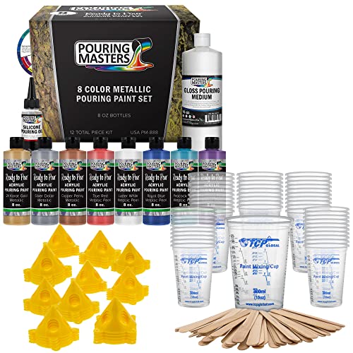 U.S. Art Supply Pouring Masters 8 Metallic Color Set