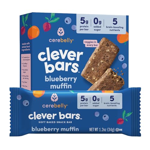 Cerebelly Clever Bars Blueberry Muffin Organic Kids Snack Bars 5g Protein 6g Fiber No Added Sugar 24 Count