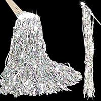 25 PCS Light Up Wand Wedding Sparklers Fireworks Fairy Wands Laser Sliver Ribbon Stick with Bell and LED Light Glow Streamers for Wedding Send Off, Dance Floor Props, Raves, Birthday Party Favours