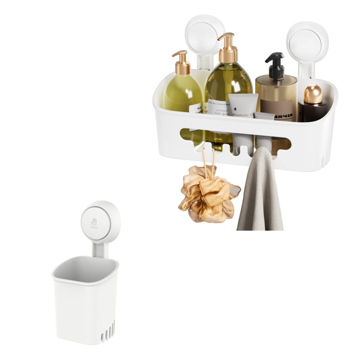 LEVERLOC Shower Caddy Suction Cup Toothbrush Holder One Second Installation NO-Drilling Removable PowerfulWaterproof Organizer