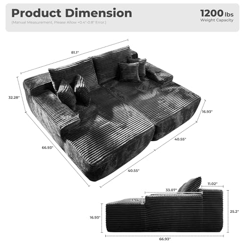 Image of HOOOWOOO Chaise Lounging Sleeping Couch,81x67 Assembly Free Modern Minimalist Sofa,Extra Deep Large Sofa Couch Set,Free Standing Floor Couch in A Box for Living Room(Grey Velvet Uphosted)
