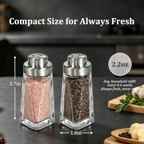Image of Aelga Glass Salt and Pepper Shakers Set - Pepper Shaker with Big Hole Lid - Elegant Farmhouse Kitchen Decoration(2pcs)