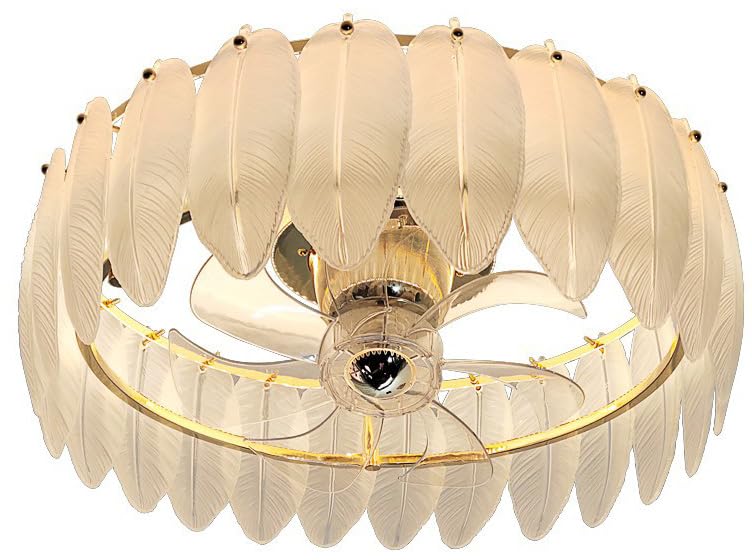 Ventilador de Techo con luz LED empotrada de 20', rotación de 360°, oscilante y con Cristal Pluma, Color Blanco Perla, Ideal para Sala de Estar, Dormitorio de niña y Cocina.