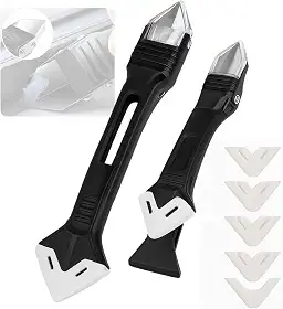 Espátula 3 em 1 Removedora e Aplicadora de Silicone e Rejunte – Para Acabamento, Raspagem e Limpeza – Com 5 Raios de Acabamento (3R, 6R, 10R, 13R, 17R) – Ferramenta Multifuncional