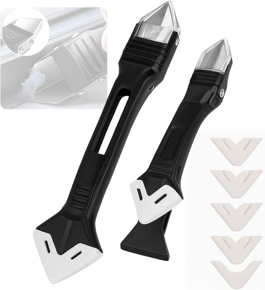 Espátula 3 em 1 Removedora e Aplicadora de Silicone e Rejunte – Para Acabamento, Raspagem e Limpeza – Com 5 Raios de Acabamento (3R, 6R, 10R, 13R, 17R) – Ferramenta Multifuncional