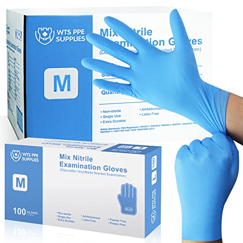 Gloves 1000 Pcs Nitrile-Vinyl Blend Disposable Gloves, Work Gloves Latex Free Household Cleaning Supplies, Powder Free Food Gloves Nitrile-Vinyl Exam Protective Gloves, 3.15 Mil Blue Medium