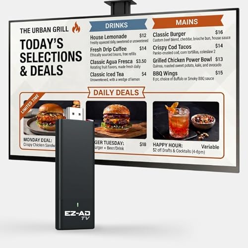 Image of EZ AD TV - AI Digital Signage Stick - Cloud Controlled AI Digital Signage Media Player - AI Creates Content On Digital Display Board - Powerpoint uload 4K Media Player + Mobile App W /Template Builder