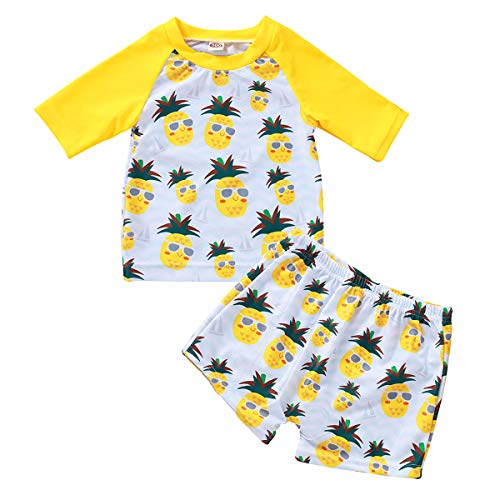 Baby Boys Two Piece Swimsuits Rash Guard Short Sleeve Pineapple Bathing Suit Swimwear Sets (Yellow, 2-3 T)