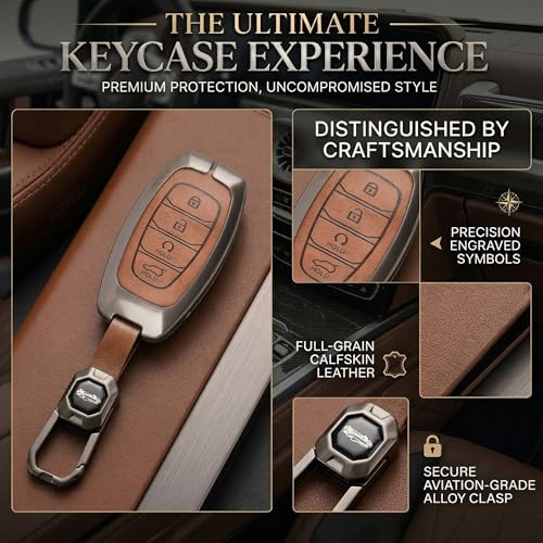 Image of Exclusive Metal Leather Key Cover Compatible with Hyundai Verna 2023 2024 | i20 Facelift N Line N8 Car 4 Button Smart Key Special Feature Visible in Low-Light Condition