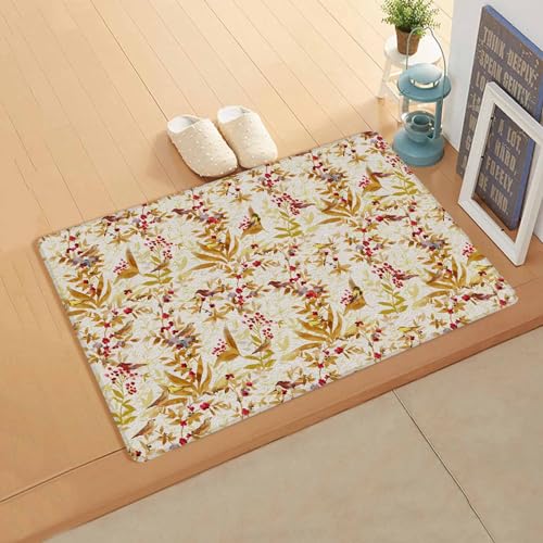 Retro Leaves Kitchen Bath Door Mat Cushioned Runner Rug,Washable Welcome Floor Sink Antifatigue Mat,Waterproof & Non-Slip Comfort Standing Doormat,Botanical Leaves Flower Animal Birds 18