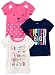 Carter's Baby Girls' Toddler 3-Pack Short-Sleeved T-Shirt, White/Navy Sister/Pink Bear, 2T