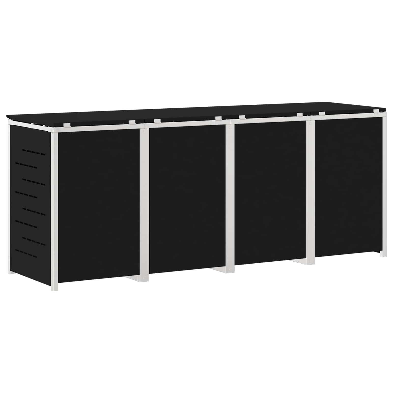 Mülltonnenbox Edelstahl Schwarz 4 Bins 240L | Erweiterbarer Schrank, Soft-Close Deckel, Magnetverschluss, Lüftungspanels