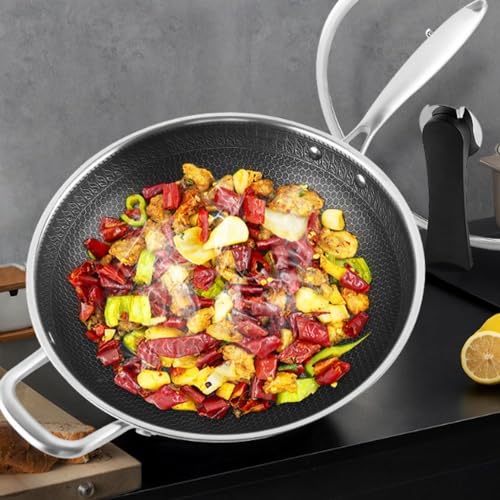 Wok de acero inoxidable con tapa, 13.4 pulg, antiadherente miniatura 2