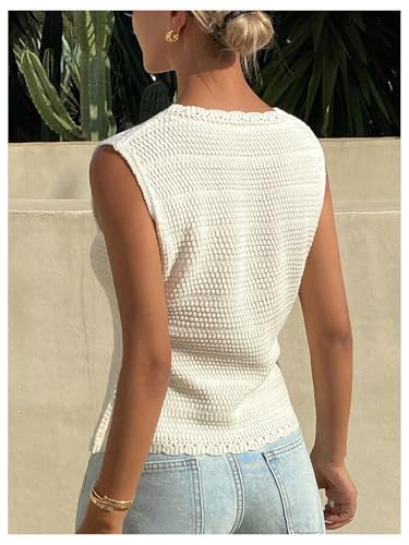 GORGLITTER Women's Sleeveless V Neck Sweater Vest Cropped Button Down Crochet Casual Knit Going Out Tops2