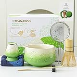 TEANAGOO Juego de 7 batidores de matcha, juego de matcha verde, kit de polvo matcha de ceremonia, juego de té matcha para hacer café con leche, juego de batidor de matcha y cuenco con cuchara y