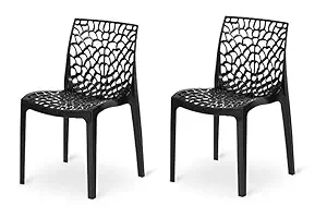 Goyal steel & furniture Plastic Web Designer Chair Outdoor Without Arm Chair (Jali) Gloss Finish Standard Chair for Home, Office Plastic Chair, Set of 2 (Black)
