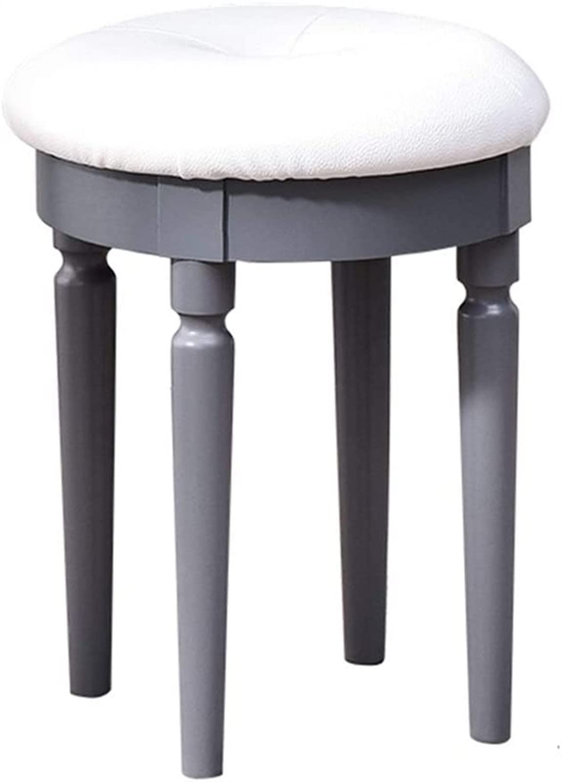 GRDDBZA Vanity Bench with Padded Cushion, Vanity Chair Benches Vanity Solid Wood Dressing Stool Bedroom Make Up Stool Living Room Leather Stool Round Dining Stool Household Shoe, 40x40x48.5cm, Grey