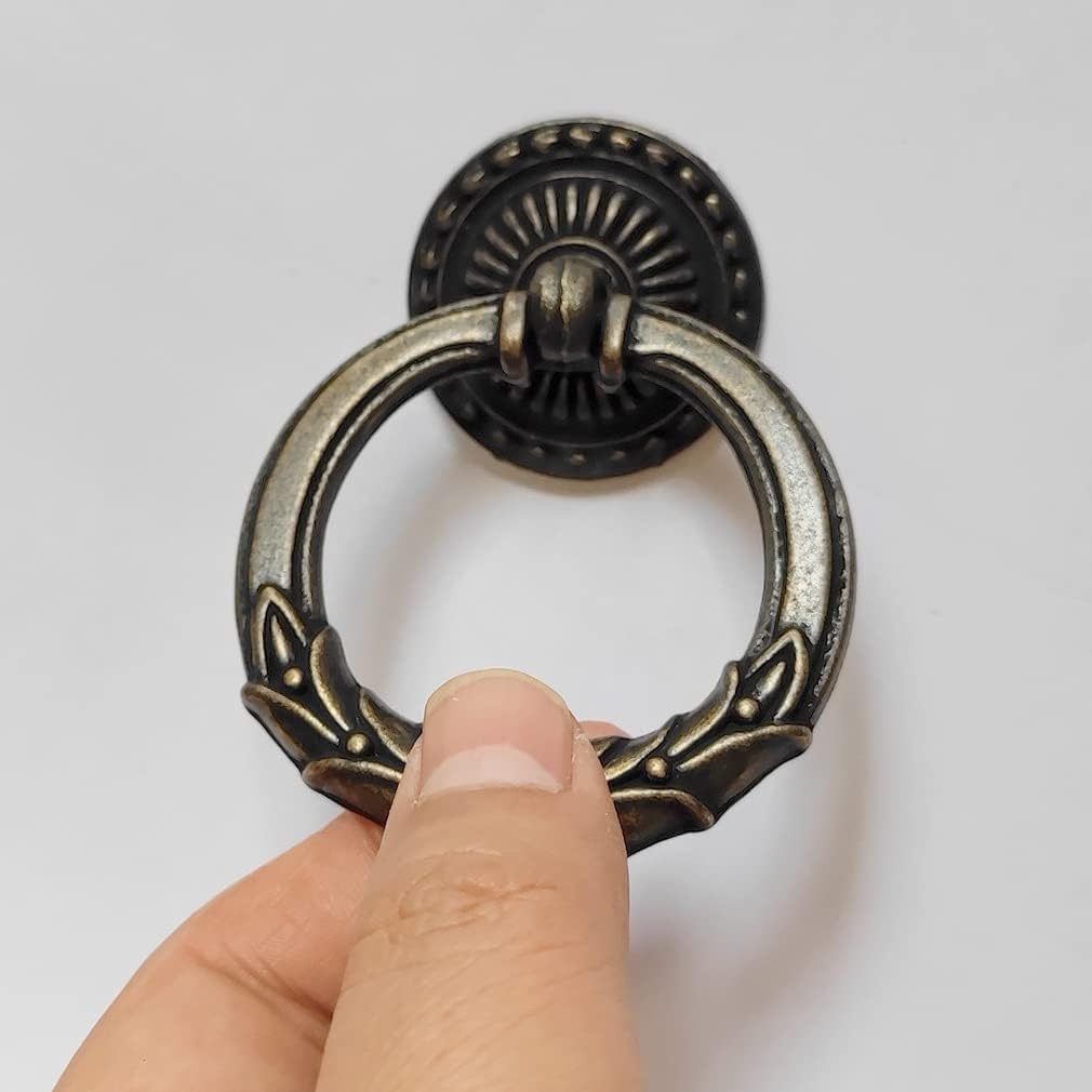 Vintage Look Single Drop Pull Ring Knob Drawer Pull Pendant Dresser Pull Handles Dark Antique Copper Pull Ring Diameter: 2.36" (60 Mm) (10)
