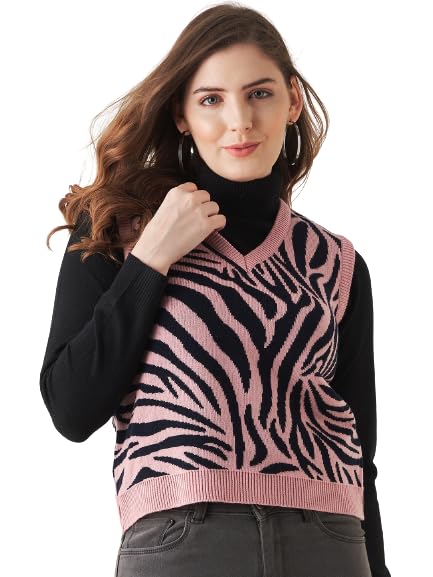 Image of Modeve Printed V Neck Sleeveless Sweater for Women||Winterwear||