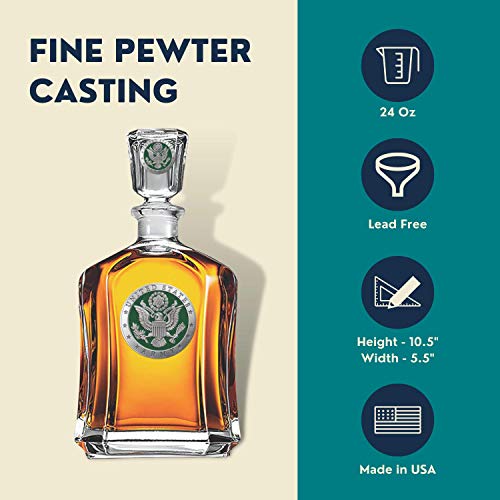 Image of Heritage Pewter Army Capitol Decanter | 24 OZ Whiskey Decanter for Liquor with Airtight Stopper | Expertly Crafted Pewter Glass Clear