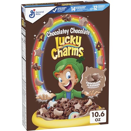 Lucky Charms Chocolatey Chocolate Cereal with Marshmallows, Kids Breakfast Cereal, Made with Whole...