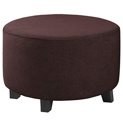 Image of H.VERSAILTEX Ottoman Cover Stretch Ottoman Slipcover Round Ottoman Storage Cover Folding Stool Covers Furniture Protector Cover for Footrest Ottoman Fit Dia 30 inch - 41 inch, Chocolate