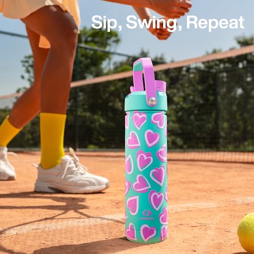 Image of ENCOOL Insulated Water Bottle with Straw Stainless Steel Water Bottle, Leak-Proof, BPA-Free, Keeps Cold for 24 Hours for Sports, Travel, School (26 oz, Sketch Hearts Violet x Mint)