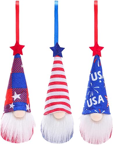 BESTOYARD 3 piezas de gnomo patriótico de peluche, Día de la Independencia Americana, juguete de enano sin cara, adorno de árbol colgante para el 4