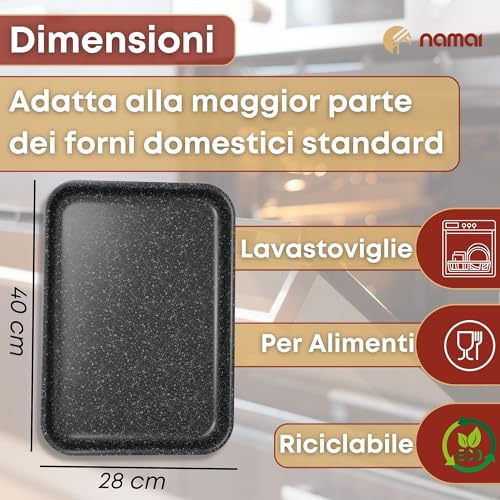 NAMAI - Teglia Pizza Rettangolare, 40CM x 28 CM, Alluminio Antiaderente, Adatta in Lavastoviglie, Design Effetto Pietra, Teglia Forno, Made In Italy (40cm x 28cm) - immagine 5