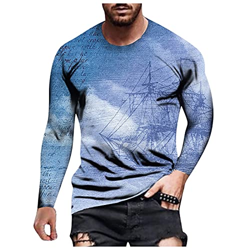 FASLOLSDP Camiseta de manga larga para hombre con impresión 3D, manga larga, cuello redondo, sudadera para hombre, talla grande, camiseta deportiva de manga larga, azul-1, M Cover