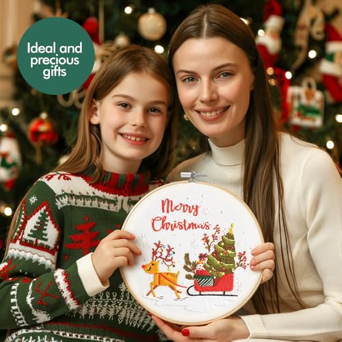 Image of wtisan Christmas Embroidery Kit, Cross Stitch Kits for Beginners, Needlepoint with All Tools & Instructions, Stamped Hand Embroidery Starter Kit for Holiday Crafts & Xmas Home Decor, W15