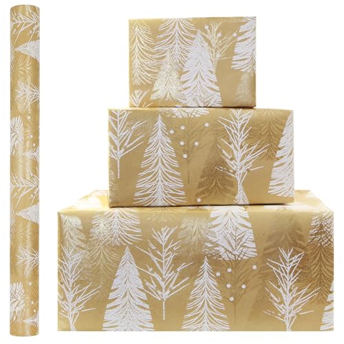 Papier cadeau kraft jaune sapin de Noël anti-déchirure pour emballage anniversaire solide