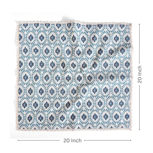 Image of FINGERCRAFT Printed Cloth Napkins Cotton Linen Blend Fabric Set of 6 with Classic Lace 20x20 Inch Dinner Napkin Durable and Good Absorbency for Home, Hotels, Parties (Moroccan Beauty)