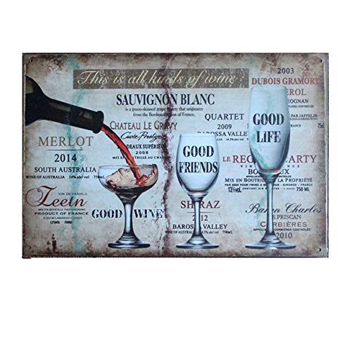 Fablcrew - Poster metallico artistico decorativo vintage per bar, caffetteria, pub, vintage, da parete, targa in metallo, bar, pub, motivo vino, 20 x 30 cm
