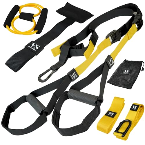 VS VITALSURGE | Sistema de Entrenamiento en Suspensión – Bandas Ajustables con Extensible de Calentamiento para Entrenamiento en Casa y Ejercicio Funcional. (Amarillo)