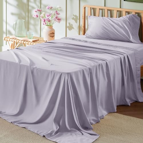 Image of Bedsure Twin Sheets Set - 3 Pieces Soft Twin Bed Sheets - Breathable & Cooling - Hotel Luxury - Easy Care Polyester Microfiber Bedding for Women, Men, Lavender