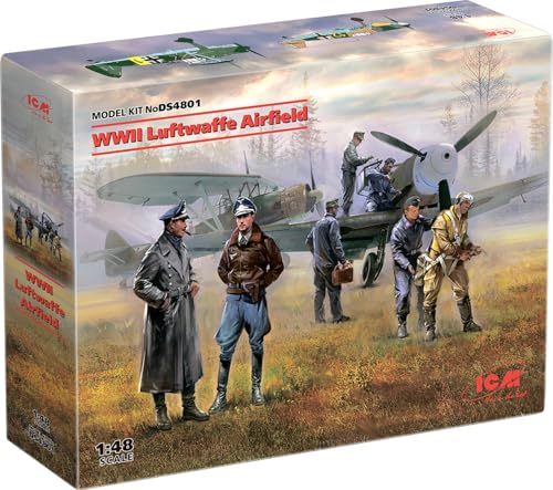 Maquette Luftwaffe Airfield ICM 1:48 avec 2 avions détaillés et figurines de pilotes WWII