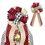 Christmas Tree Topper Bows - Buffalo Plaid Christmas Tree Decorations and Ornaments, Red Plaid Bow a