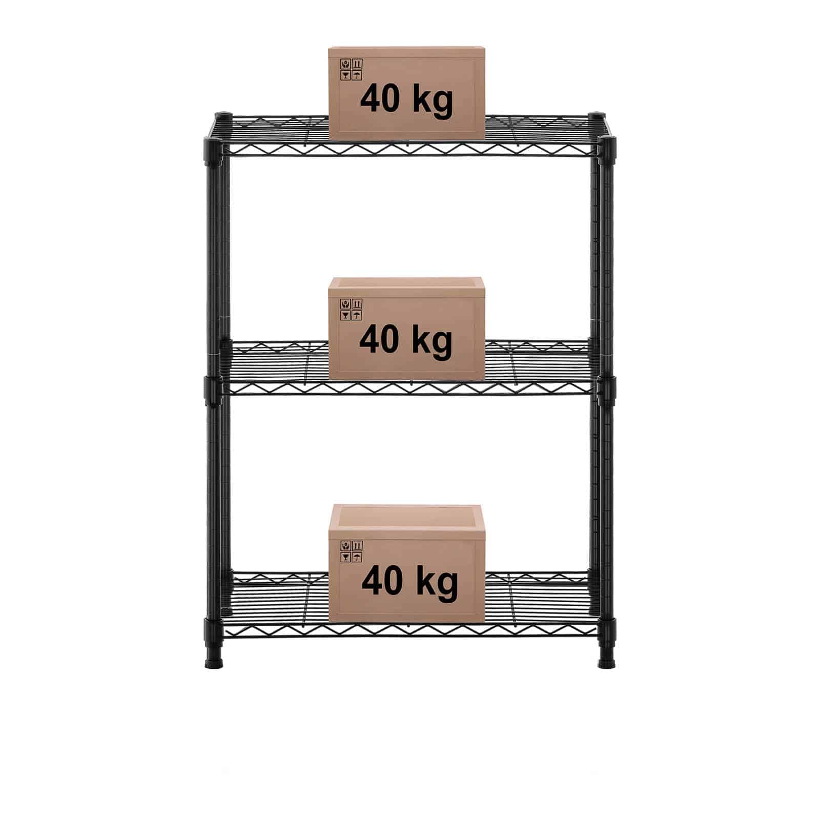 Royal Catering Étagère Métallique Modulable Métal sans Vis Emboîtable Fil RCMR-760P19 (60 x 35 x 77 cm, 120 kg, 3 Tablettes, Revêtement Époxy, Noir)
