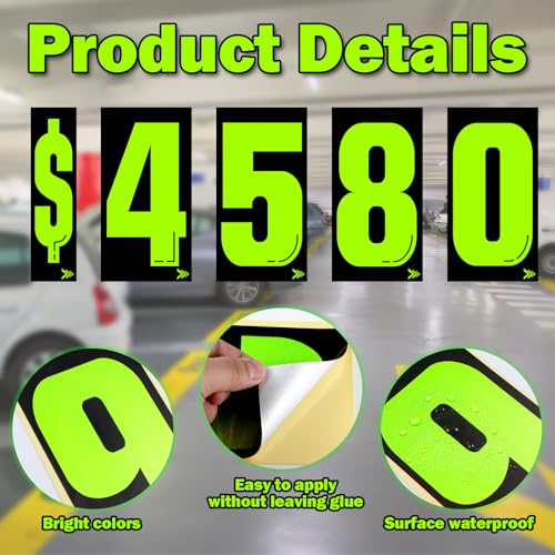 Image of Engrowtic 22 Pcs 7 1 /2 Vinyl Number Decals Large Chartreuse Windshield Pricing Stickers Car Dealership Supplies 0-9 Car Lot Pricing Numbers for Auto Vehicle Window