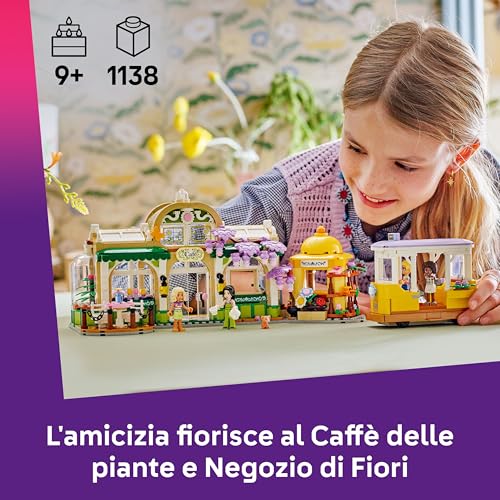 Friends Caffè delle Piante e Negozio di Fiori - Giocattolo con 4 Mini Bamboline, Gatto Domestico, Tram, Accessori da Cucina come Pasticcini, Tazze e Teiera - Regalo per Bambine da 9 Anni - 42671 - Lego - Immagine 1