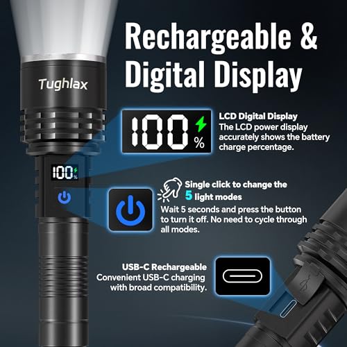 2-Pack Tughlax Rechargeable LED Flashlights w/ LCD Battery Display & Zoomable Beam $17.99 ($8.99 each) - image 5