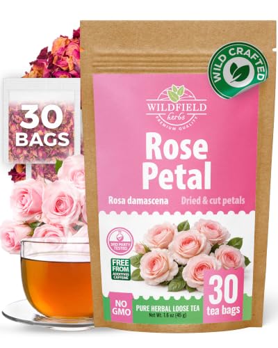 30 Bags Rose Petal Buds Herbal Tea (Rosa Damascena) - 30 Count 1g Bags Dried Rose Herb Té De Rosa