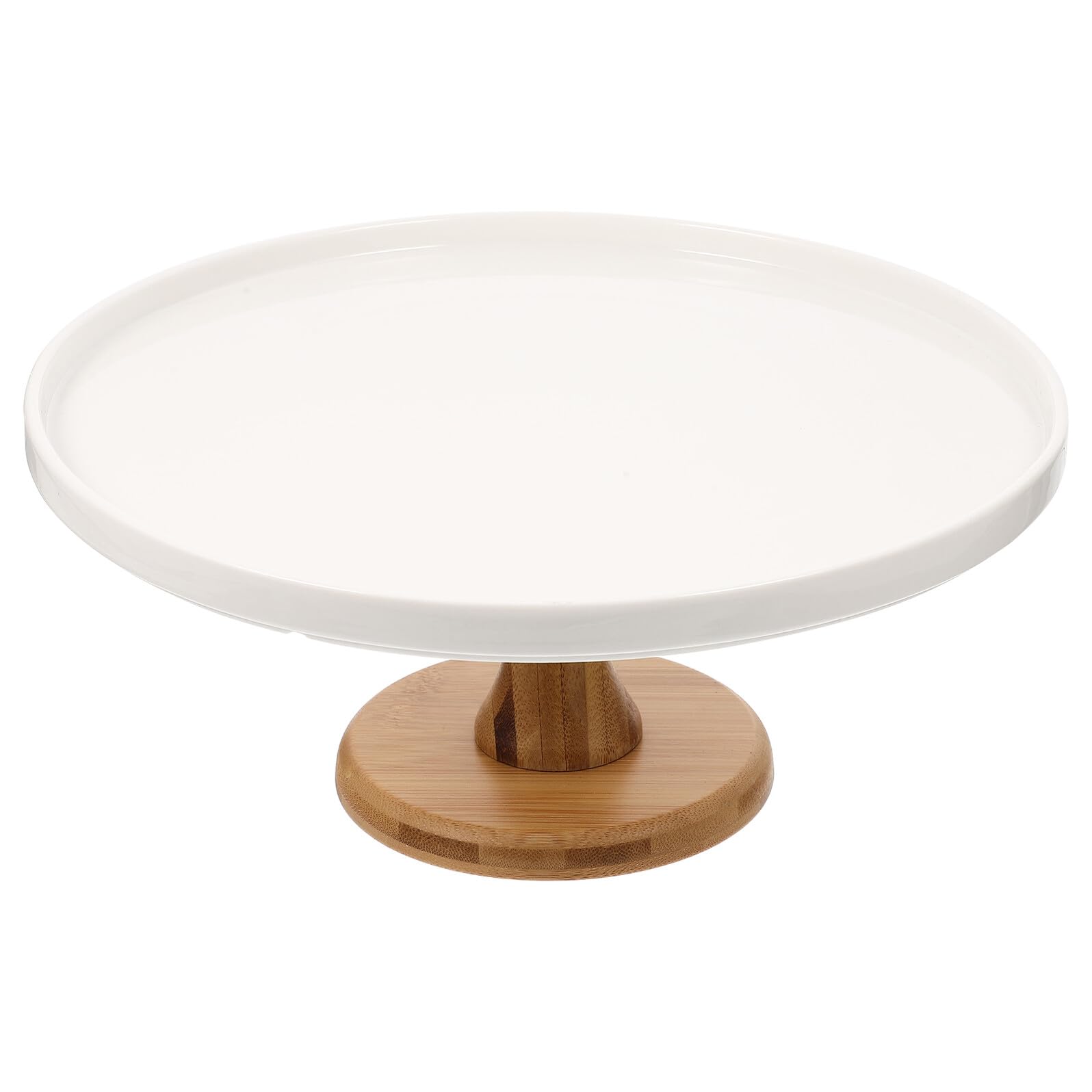 DOITOOL Keramik Tortenplatte mit Holzfuß Großer Dessert Cupcake ständer Design Stabiler Runder Kuchenständer für Geburtstag Vielseitiges Backzubehör und Tortendekoration