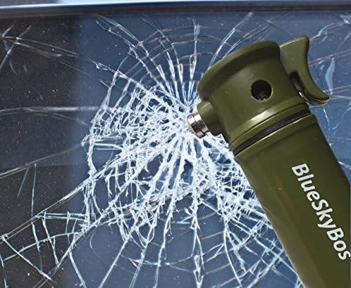 Army Green 6-in-1 Emergency Tool Auto Car Safety Escape Hammer Seat Belt Cutter Flashing Beacon Alarm Siren LED Flashlight